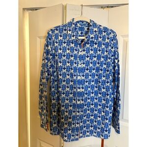 J.McLaughlin XL Long Sleeve Button-Down Shirt Blue with Orange Contrast – UF Gat